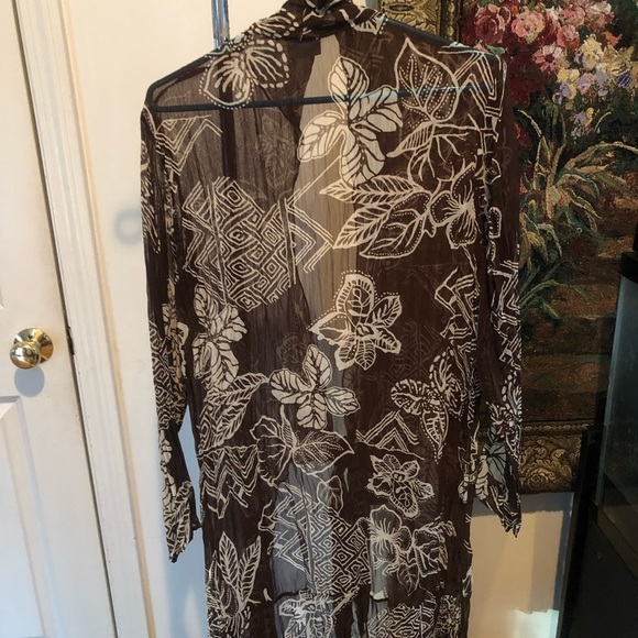 Chico’s size 10 Duster brown and white high /low w/ side slits can tie front - Picture 7 of 12